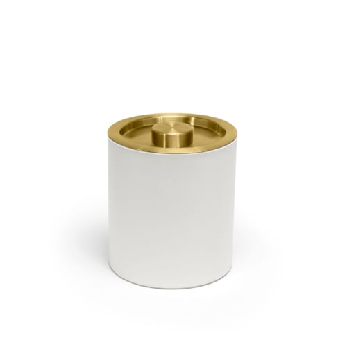 London Ice Bucket 2 Quart Round, White with Matte Brass Lid